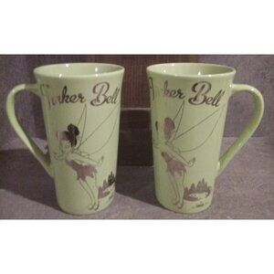 Walt Disney Tinkerbell Green & Gold Coffee Mugs 2 Pc Set